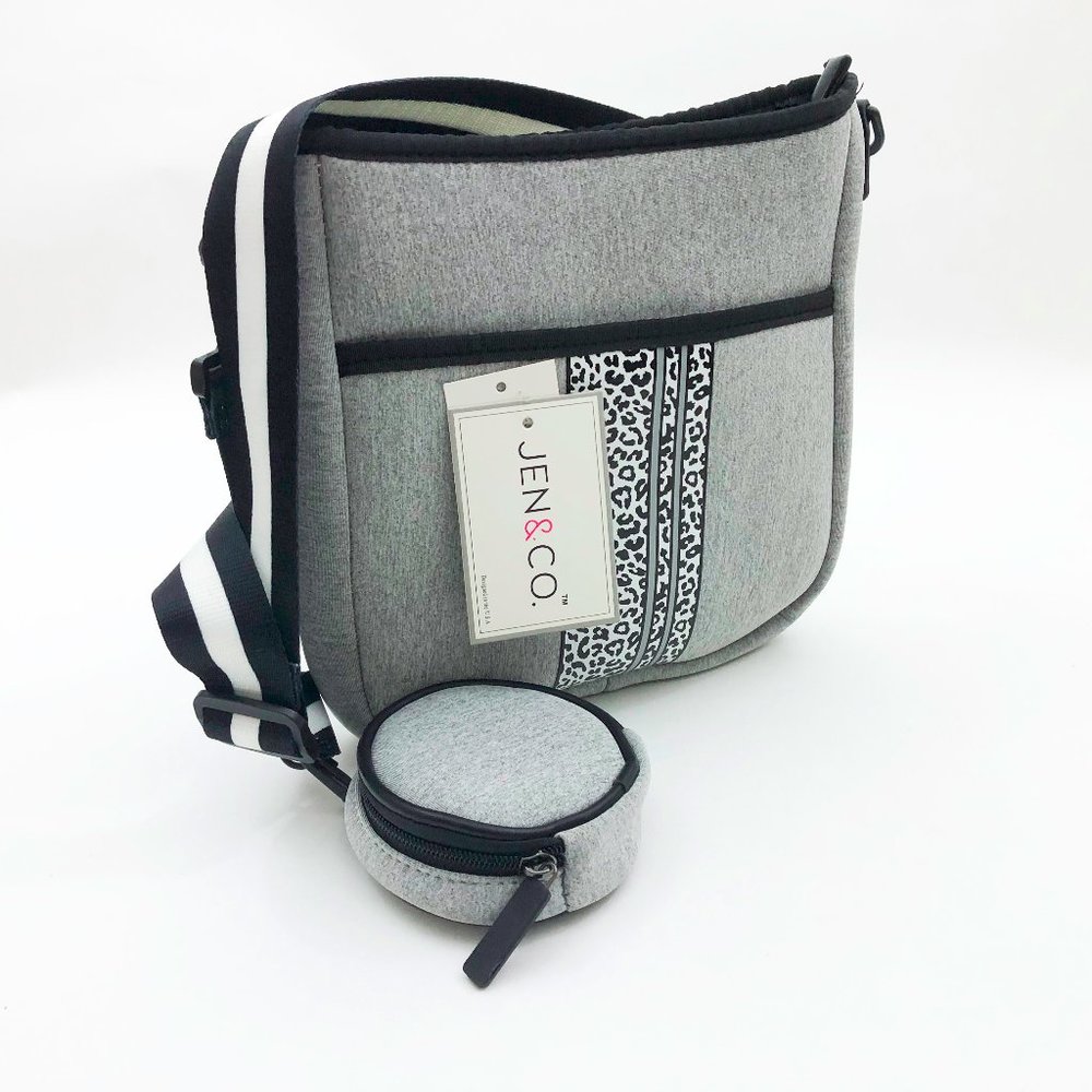 Jen & Co. DRU Cheetah Bag in a Bag Neoprene Crossbody Gray